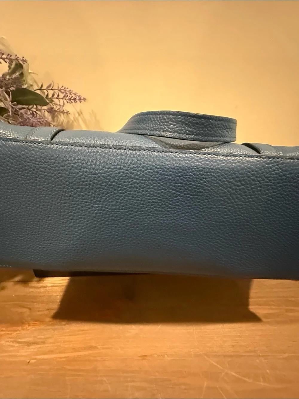 Coach Blue Pebbled Leather Tote with Signature Trim